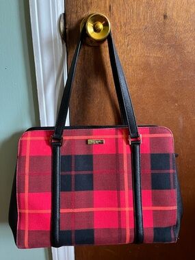 kate spade Red and Black Plaid Tote with Black Straps and matching wallet